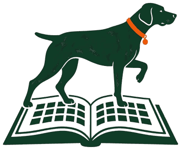 BirdDog Book logo: a pointing dog standing on an open scheduling book